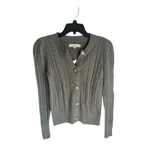 NWT LOFT Green Button-Up Cable Knit Preppy Cardigan Sweater